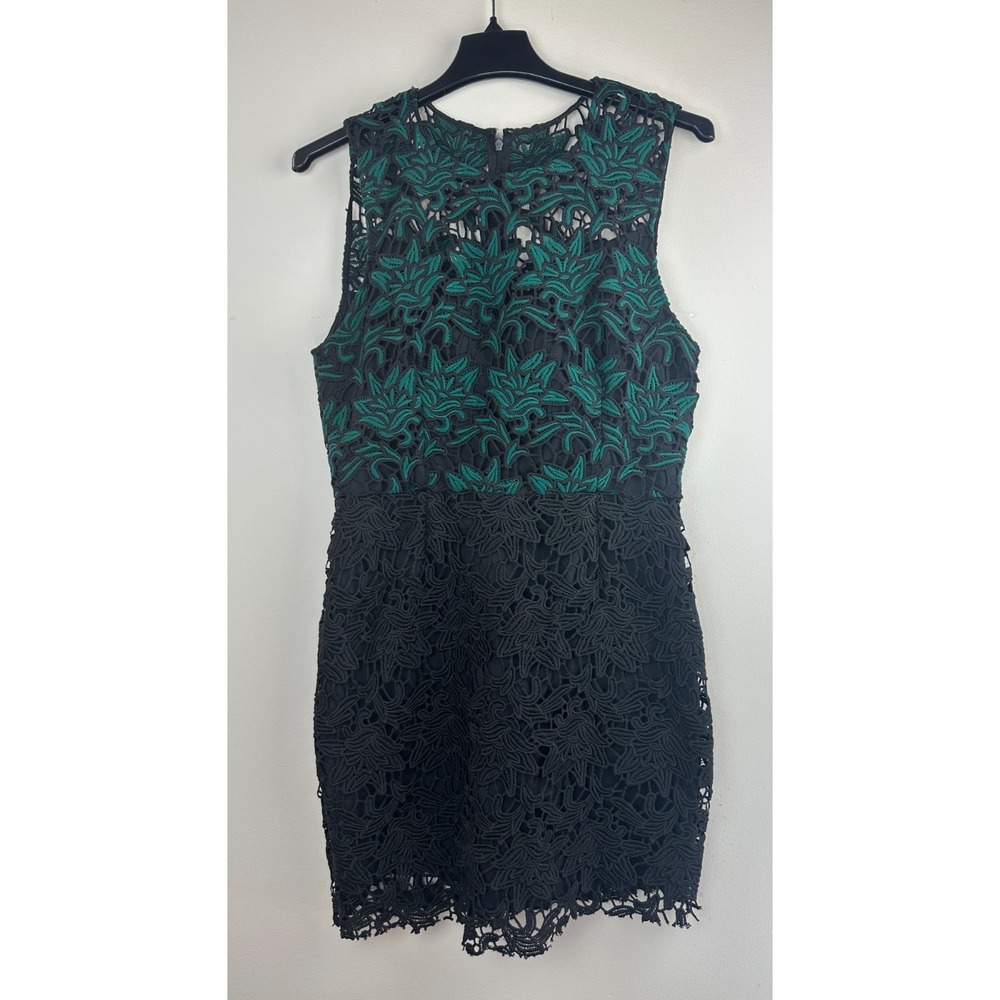 Hutch Sleeveless Milk Silk Lace Cocktail Dress Floral Black Green Size 12 Party - Picture 2 of 13